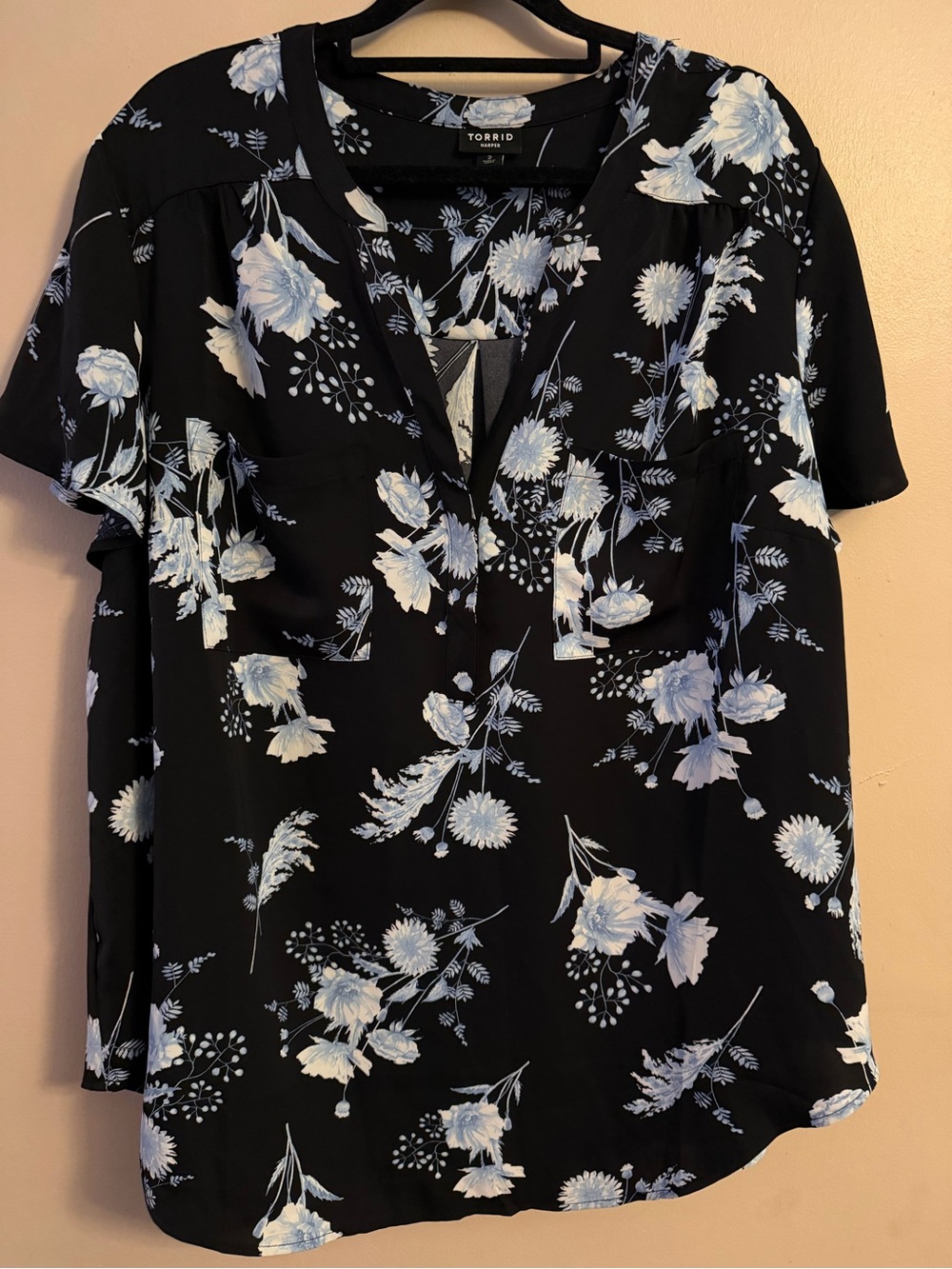 torrid Black Blouse with Pale Blue Floral Print